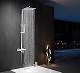 Duschsystem mit Thermostatmischer von ELBE, 25x25cm quadratische Regenbrause aus verchromtem Edelstahl…