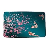 Japanische Kirschblüten-Badematte, asiatisch, chinesisch, orientalisch, rosa, Aquarell, Blaugrün, Blumenzweig,…