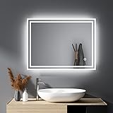 HY-RWML Badspiegel 80x60cm Badezimmerspiegel Touch Schalter 3 Lichtfarbe mit Beleuchtung Rechteckiger…