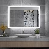 MIQU Badspiegel LED 70 x 50 cm Badezimmerspiegel mit Beleuchtung kaltweiß Lichtspiegel Wandspiegel mit…