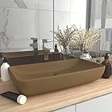 HOMIUSE Luxus-Waschbecken Rechteckig Matt Creme 71x38 cm Keramik Waschbecken Waschtisch Aufsatzwaschbecken…