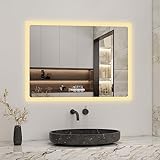 Biubiubath 70x50cm LED Badspiegel mit Bluetooth und Uhr,Badspiegel mit Beleuchtung,Touch,Beschlagfrei,Badezimmerspiegel…
