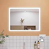 Aica Sanitär LED Badspiegel 80×60cm mit Uhr 3 Lichfarbe dimmbar Memory Wand/Touchschalter Anti-Beschlag…