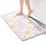 QJHOMO Beige Badezimmerteppich Niedliche Gänseblümchen Badematte rutschfest Waschbar Badteppich Weiße…