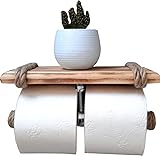 Solenzo Toilettenpapierhalter, 2 Rollen, mit Ablage – Ablage aus Holz und Seil für Telefon oder Dekoration