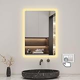 Biubiubath 50x70cm LED Badspiegel mit Uhr,Touch,Beschlagfrei,Badspiegel mit Beleuchtung,Badezimmerspiegel…