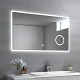 EMKE Badezimmerspiegel 100x60cm LED Badezimmerspiegel mit Beleuchtung kaltweißer Lichtspiegel Wandspiegel…