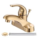 WOWOW 10,2 cm Badezimmer-Wasserhahn, Einhand-Wasserhahn für Waschbecken, gebürstetes Gold, Waschtischarmatur…