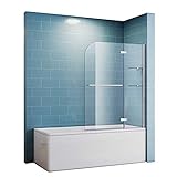 Duschtrennwand für badewanne 90x140 Nano Glas mit Eckregal Duschwand