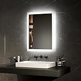 EMKE Badezimmerspiegel mit LED-Leuchten, 450 x 600 mm, hintergrundbeleuchtet, vertikaler Badezimmerspiegel…