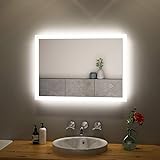 S'AFIELINA LED Badspiegel 50 × 70 cm Spiegel mit Beleuchtung Wandspiegel mit Touch-Schalter + beschlagfrei 6500K kaltweiß Lichtspiegel Badezimmerspiegel IP44 Energiesparend A++
