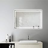 Aica Sanitär Badspiegel mit Beleuchtung 80×60 cm Touch, BESCHLAGFREI, Sonne Serie Wandspiegel