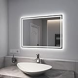 EMKE Badspiegel mit Beleuchtung 80x60cm Badezimmerspiegel mit Beschlagfrei, 2 Lichtfarbe, Kippschalter,…