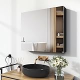 EMKE Spiegelschrank Bad, Badezimmer Spiegelschrank mit Spiegel, 85x65cm Badschrank Wandschrank mit höhenverstellbaren…