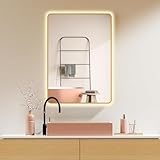 HOKO® LED Badspiegel 100x70 cm mit Goldener Metallrahmen, HOCH und QUER Montage möglich. XL Spiegel…