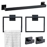 TQKAG 5-teiliges Badezimmer-Handtuchhalter-Set, mattschwarz, 60 cm, Handtuchstange, Edelstahl, Handtuchring,…