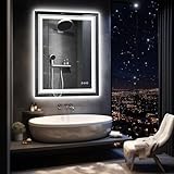 LUVODI Badspiegel doppel Beleuchtung 90x70cm: Led Badezimmerspiegel Wandspiegel Beleuchtet mit DREI…