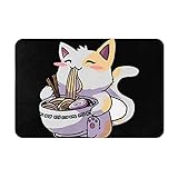 Weiche Komfort Flanell Badezimmermatten Kawaii Anime Katze Eating Ramen rutschfeste Badematte waschbar…