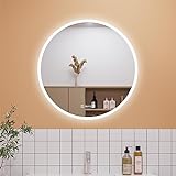 Aica Sanitär Badezimmerspiegel Rund 60cm mit Uhr 3 Lichfarbe dimmbar Memory Wand/Touchschalter Anti-Beschlag…