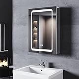 SONNI LED Spiegelschrank mit Beleuchtung 50 × 70cm Aluminium beschlagfrei Kabelloses Scharnier Design,…