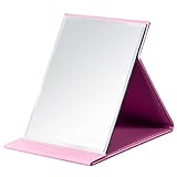 JOLY Tragbarer Make-up-Spiegel aus PU-Leder mit verstellbarem Ständer für den persönlichen Gebrauch, auf Reisen (S, Pink)