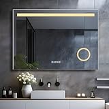 LISA LED Badspiegel mit Beleuchtung 100x70 cm, Bad Spiegel Groß badezimmerspiegel mit Steckdose & Uhr…