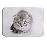 A.Monamour rutschfest Saugfähig Waschbar Badematte Süße Kleine Graue Kätzchen Katze Tierliebhaber Weich…