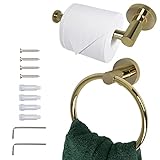 MEGAVOW 2 Stück Handtuchring und Toilettenpapierhalter Set - Wandmontage Edelstahl Badezimmer Zubehör…