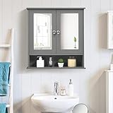 GIANTEX Hängeschrank mit Spiegel, Spiegelschrank Wandschrank zweitürig, Badschrank Badezimmerschrank…