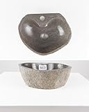 40 cm ovales Naturstein Waschbecken in grau mit Hahnloch von WOHNFREUDEN - Mit Unikat Auswahl