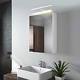EMKE Spiegelschrank Bad mit Beleuchtung Badezimmer spiegelschrank 50x14,5x65(BxTxH) cm Spiegelschrank Bad mit Spiegelleuchte 40cm Neutral Licht Badschrank mit Doppelseitiger Spiegel (Weiß)