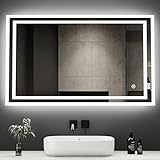 Boromal Badspiegel mit Beleuchtung 100x60cm Wandspiegel 3 Lichtfarbe 3000-6500K kaltweiß Neutral Warmweiß…