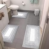 Bsmathom Badezimmerteppich-Set, 3-teilig, ultraweiche, saugfähige Badematten für Badezimmer, rutschfest,…