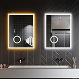 SONNI 80x60 cm Badspiegel mit Beleuchtung Kaltweiß/Neutralweiß/Warmweiß Light LED Badspiegel mit Touch-Schalter,…