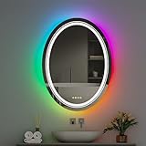 LUVODI Badspiegel Oval RGB LED Beleuchtung: Dimmbar 11 Lichtfarben Einstellbare Badezimmerspiegel mit…