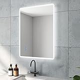 AQUABATOS BORAS-Serie Badspiegel mit indirekte LED Beleuchtung 80x60 cm Badezimmerspiegel für Gäste…