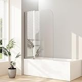 Boromal 100x140cm Duschwand für Badewanne 2-teilig Drehtür Duschtrennwand Faltwand Badewannenaufsatz…