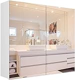 Spiegelschrank Badschrank Badezimmerschrank Badspiegel aus Holz Doppelspiegel Hängeschrank mit 2 rahmenlosen Spiegeln 70x60x15cm weiß