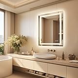 LUVODI Badezimmerspiegel mit doppel Beleuchtung: LED Wandspiegel 70x50cm Lichtspiegel Antibeschlag Kosmetikspiegel…