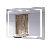 Spiegelschrank Edelstahl fürs Bad Hängeschrank mit LED Beleuchtung Badschrank Badezimmerschrank Doppelspiegel mit Touchscreen-Steuerung für Schminke 80x60x13cm