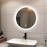S'AFIELINA Badspiegel mit Beleuchtung Rund 50cm Durchmesser LED Badspiegel mit Touchschalter Dimmbar…