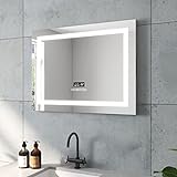AQUABATOS Brussels-Serie Badspiegel Badezimmerspiegel mit Beleuchtung 80x60 cm Uhr Bluetooth Lautsprecher…