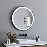 BD-Baode Runder Spiegel 60cm LED Wandspiegel Dimmer Badezimmer Schwarz Badspiegel ModernGroßer Spiegel…