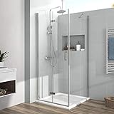 EMKE Duschkabine 90x80cm Eckeinstieg, Duschabtrennung Duschtür Falttür Dusche, Duschwand mit Seitenwand…