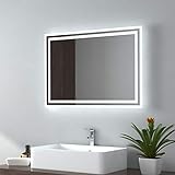 EMKE Badspiegel mit Beleuchtung 50x70cm, Badezimmerspiegel mit Kippschalter+Beschlagfrei+2 Lichtfarbe…