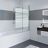 IMPTS 120x140 cm Duschabtrennung/Duschwand für Badewanne aus Glas, Links, Dekor Querstreifen, Alpinweiß,…