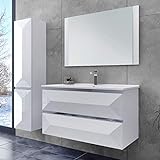 OIMEX ELISA 90 cm Designer Badmöbel Set Waschtisch Unterschrank mit Waschbecken mit Spiegel Hochglanz Weiß 2 Schubladen, Seitenschränke auf Wunsch dazu, Größe: ohne Seitenschrank