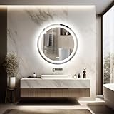 LUVODI Badspiegel mit Beleuchtung Rund 80cm, Antibeschlag Spiegelheizung, LED Badspiegel Rund mit 3…