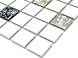 Mosaik Quadrat mix weiß mit schwarz gehämmert Keramik, Mosaikstein Format: 25x25x6 cm, Mattengröße:…