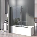 Duschwand für Badewanne 130x140 cm Schwarz Badewannenfaltwand 3-teilig Faltbar 6mm ESG Glas Nano Beschichtung…
